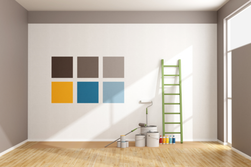 House Painters in Ann Arbor showcase brightly colored paint swatches on interior wall