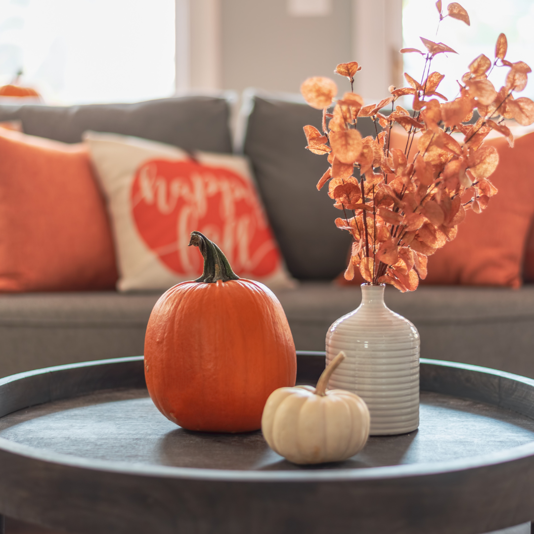 Painters staged a Fall themed living room inside of an Ann Arbor home