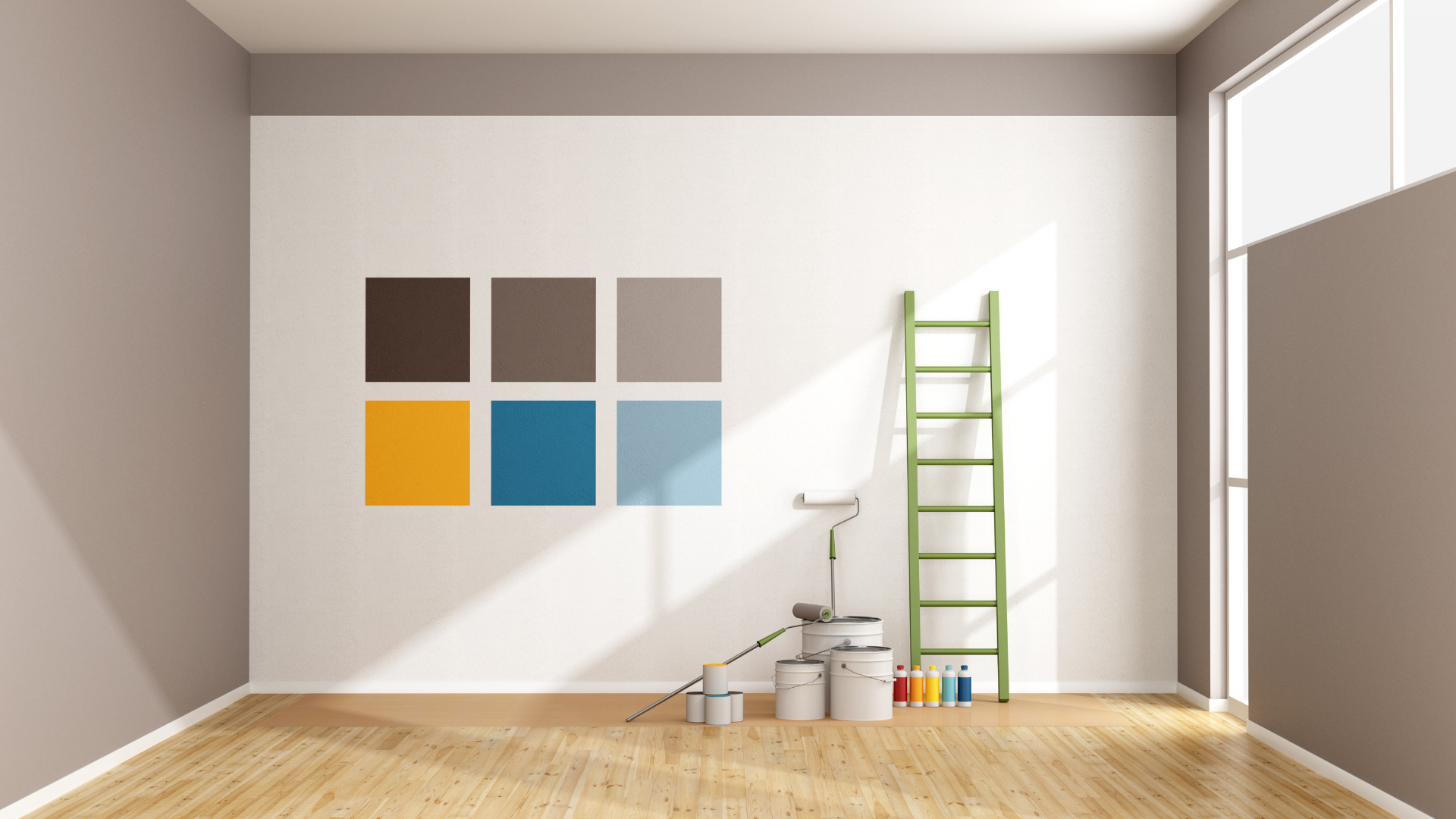 House Painters in Ann Arbor showcase brightly colored paint swatches on interior wall